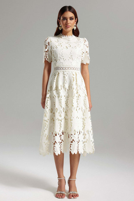 Jazlyn White Lace Midi Dress for Women