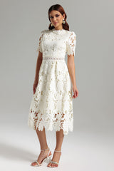 Jazlyn White Lace Midi Dress for Women