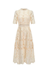 Jazlyn White Lace Midi Dress for Women Wedding Garden Party Brunch Evening Out