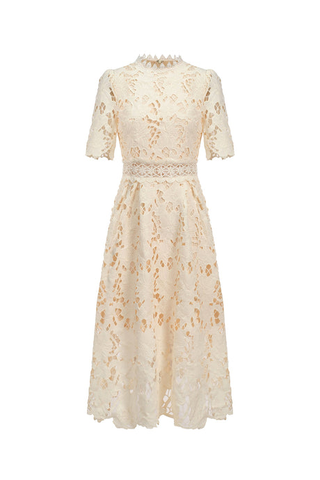 Jazlyn White Lace Midi Dress for Women Wedding Garden Party Brunch Evening Out