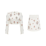Jeanne white crystalembellished top  skirt matching set
