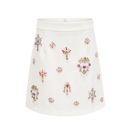 Jeanne white crystalembellished top  skirt matching set