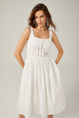 Jeanne white lace cutout midi dress