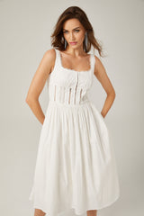 Jeanne white lace cutout midi dress