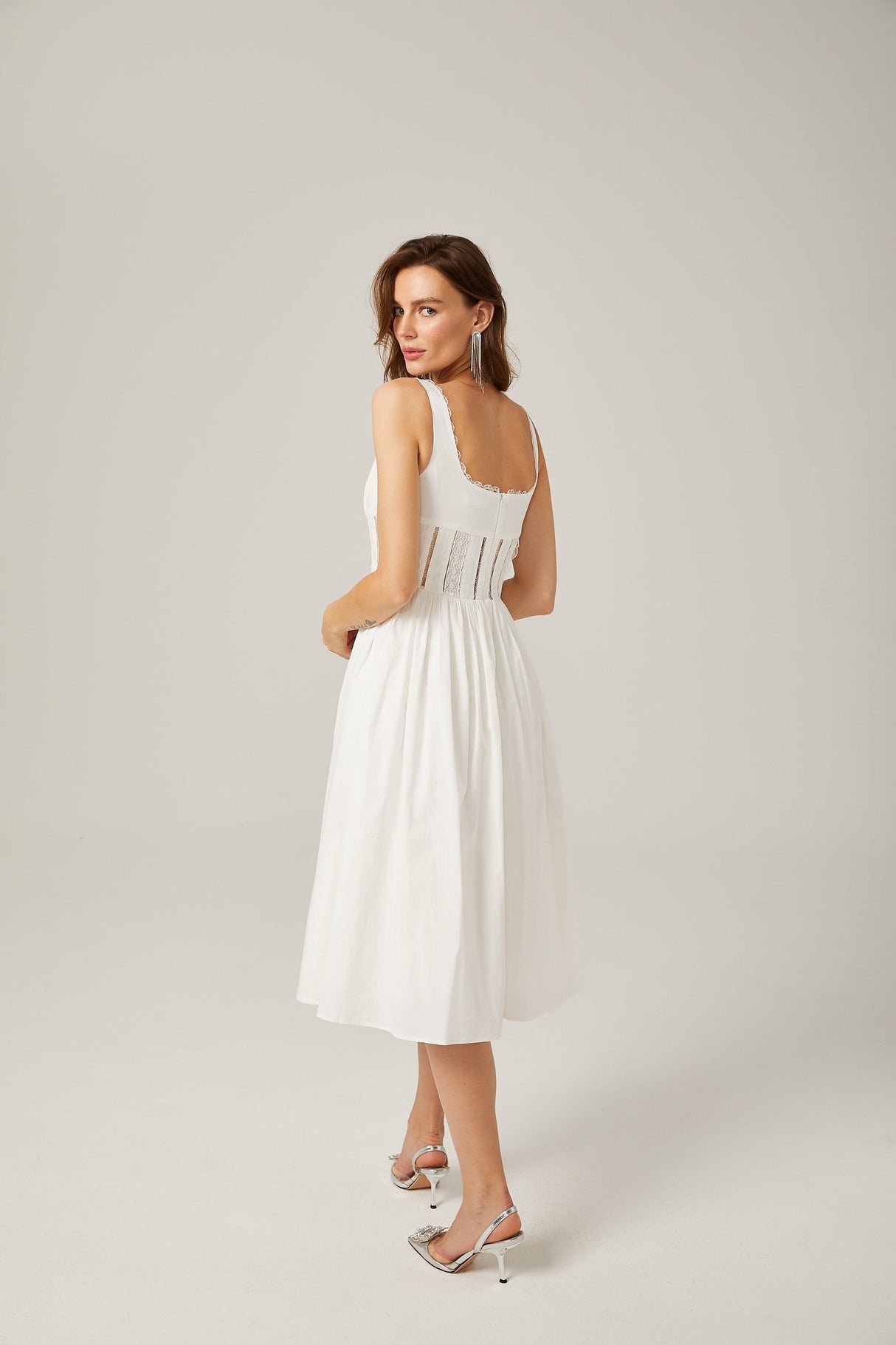 Jeanne white lace cutout midi dress