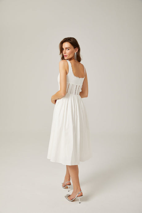 Jeanne white lace cutout midi dress