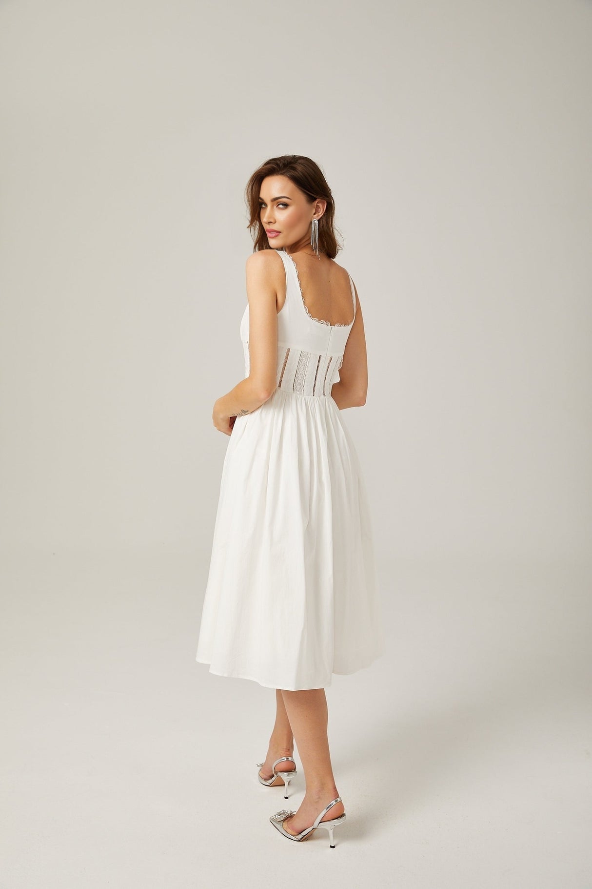 Jeanne white lace cutout midi dress