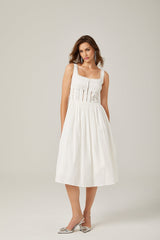 Jeanne white lace cutout midi dress