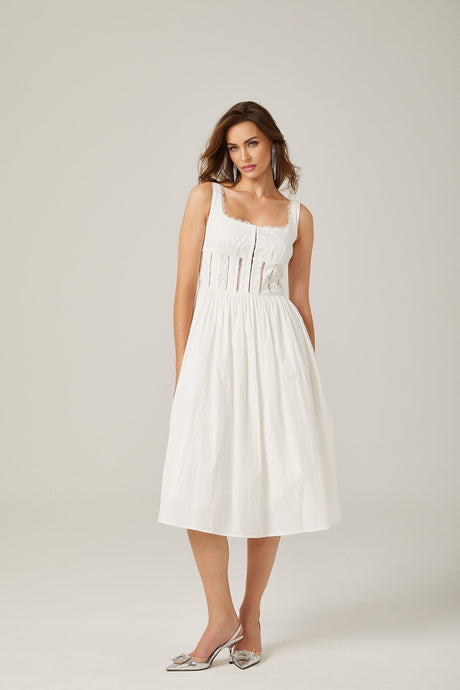 Jeanne white lace cutout midi dress