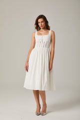 Jeanne white lace cutout midi dress