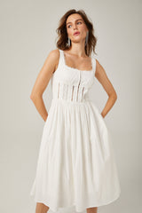 Jeanne white lace cutout midi dress