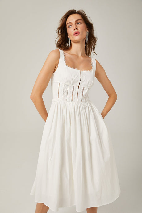 Jeanne white lace cutout midi dress