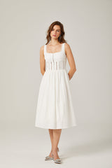 Jeanne white lace cutout midi dress