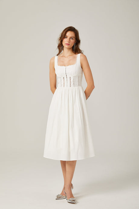 Jeanne white lace cutout midi dress