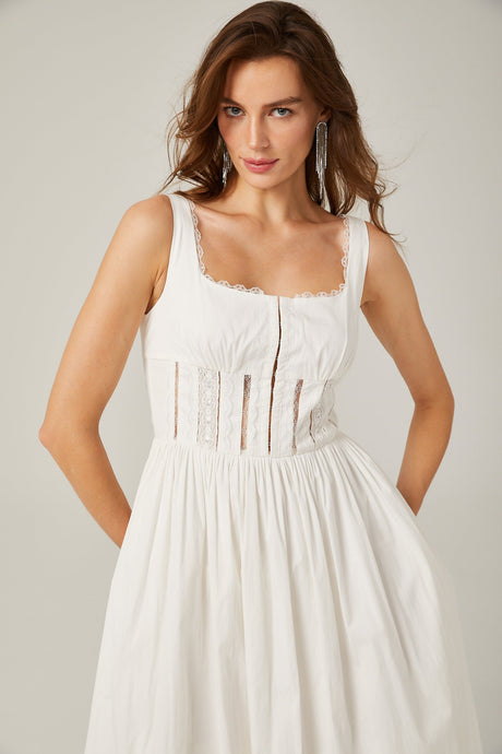 Jeanne white lace cutout midi dress