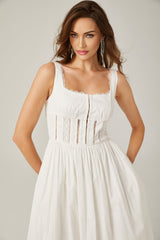Jeanne white lace cutout midi dress