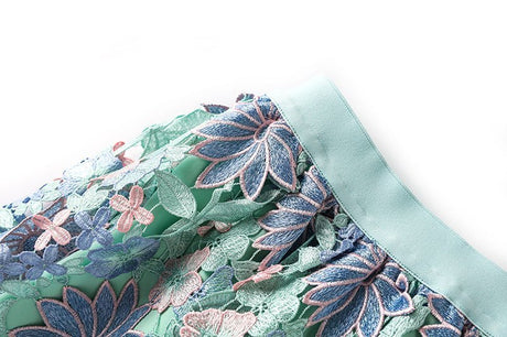 Jenna Floral Lace A - Line Skirt - High - Waisted Fit - Scalloped Lace Hem and Intricate Appliqués