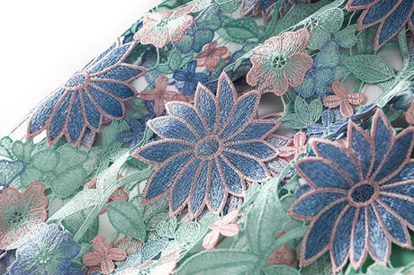 Jenna Floral Lace A - Line Skirt - High - Waisted Fit - Scalloped Lace Hem and Intricate Appliqués