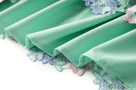 Jenna Floral Lace A - Line Skirt - High - Waisted Fit - Scalloped Lace Hem and Intricate Appliqués