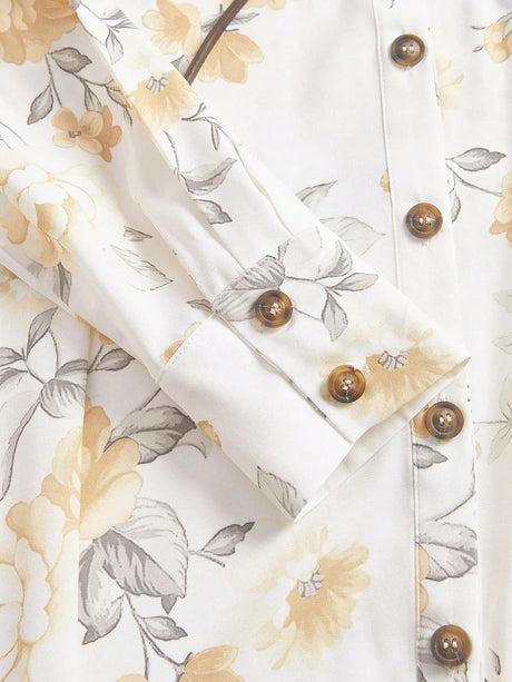 Jenna Midi Dress - Elegant Style - Floral Print - Belted Design - High Waist - Long Sleeve