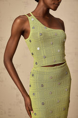 Jenna Skirt & Top Set Green Knit Top & Skirt Embellished