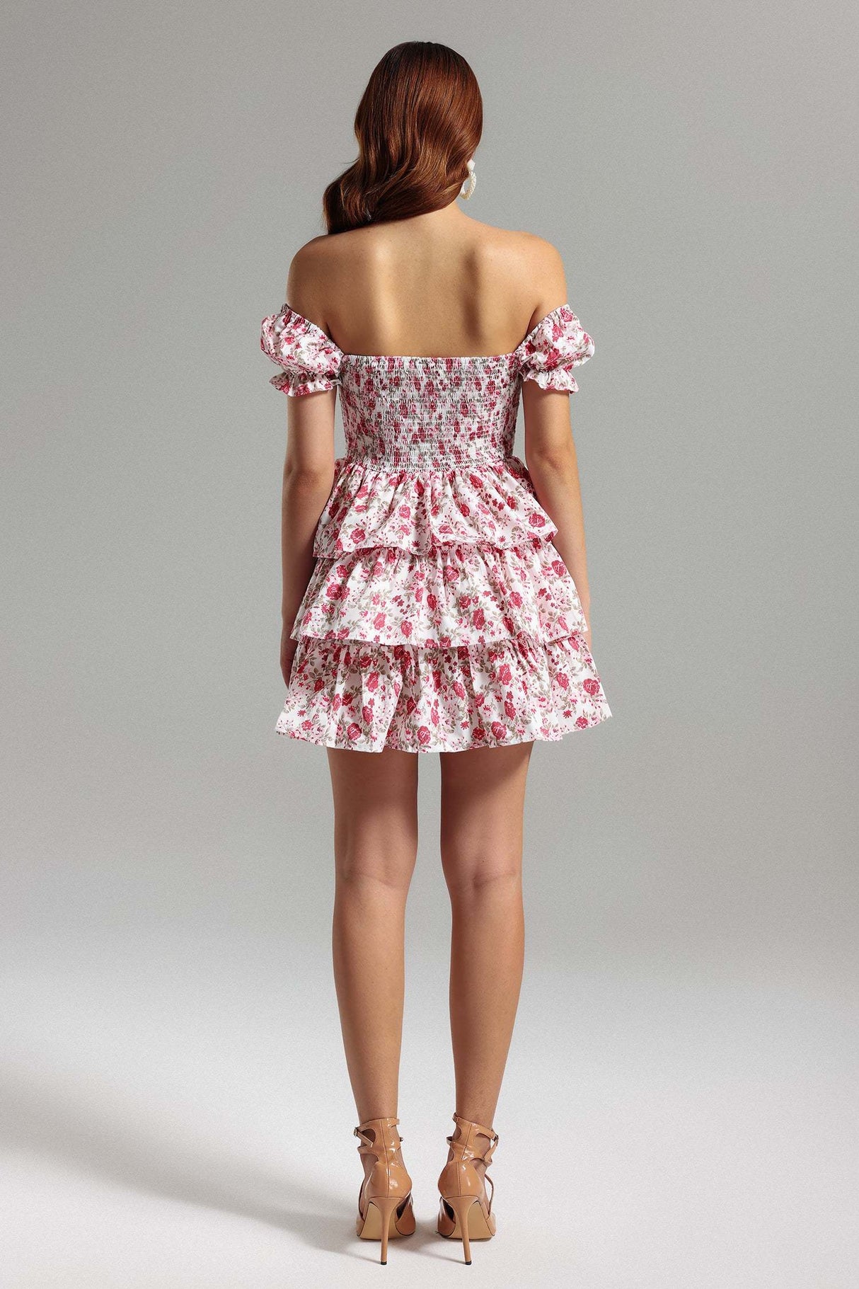 Jenna White Floral Off-The-Shoulder Layered Dress