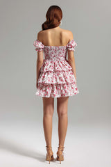 Jenna White Floral Off-The-Shoulder Layered Dress