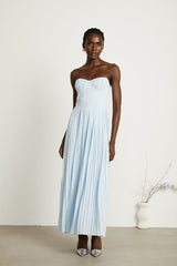 Jessica Blue Maxi Dress with Off - Shoulder Corset Style and Pleated Skirt