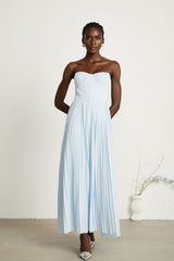 Jessica Blue Maxi Dress with Off - Shoulder Corset Style and Pleated Skirt