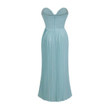Jessica Blue Maxi Dress with Off - Shoulder Corset Style and Pleated Skirt