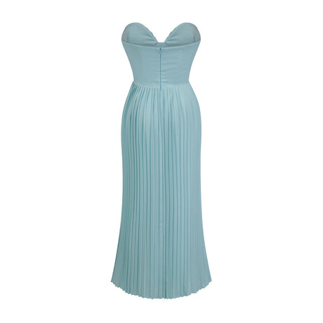 Jessica Blue Maxi Dress with Off - Shoulder Corset Style and Pleated Skirt