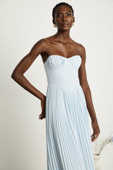 Jessica Blue Maxi Dress with Off - Shoulder Corset Style and Pleated Skirt