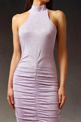 Jessica Purple Halter Maxi Dress Diamond Fold Design Formal Evening Wear