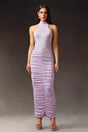 Jessica Purple Halter Maxi Dress Diamond Fold Detailing