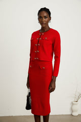 Jessica red sweetheart knitted cardigan  skirt matching set