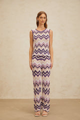 Jessica Zigzag Knit Top & Trousers Set - Sleeveless - Metallic Threading - Scallop Hem - Elasticated Waistband