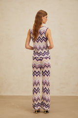 Jessica Zigzag Knit Top & Trousers Set - Sleeveless - Metallic Threading - Scallop Hem - Elasticated Waistband