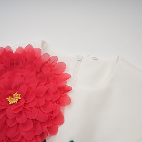 Joanna Midi Dress White 3D Petal Sleeveless Shift & Dart Detailing