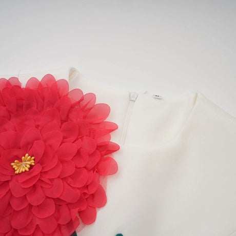 Joanna Midi Dress White 3D Petal Sleeveless Shift & Dart Detailing