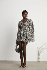 Joanna Mini Dress Black White Pattern VNeck Cut Out