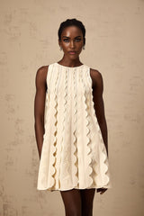 Joanna Mini Dress White Wavy Sleeveless with Rear Tie & Wavy Detailing