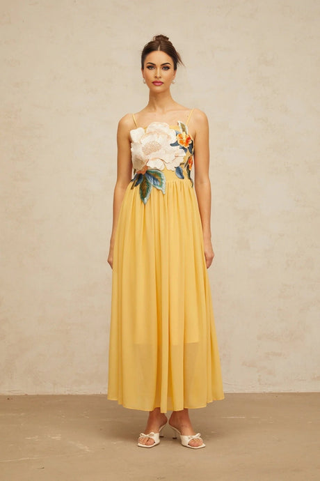 Jocelyn Maxi Dress Floral - Embroidered Yellow & Multicolor