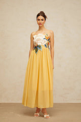 Jocelyn Maxi Dress Floral - Embroidered Yellow & Multicolor