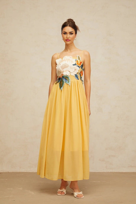 Jocelyn Maxi Dress Floral - Embroidered Yellow & Multicolor