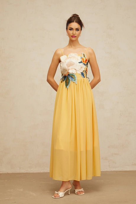 Jocelyn Maxi Dress Floral - Embroidered Yellow & Multicolor