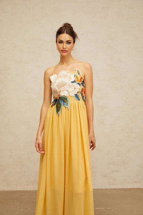 Jocelyn Maxi Dress Floral - Embroidered Yellow & Multicolor