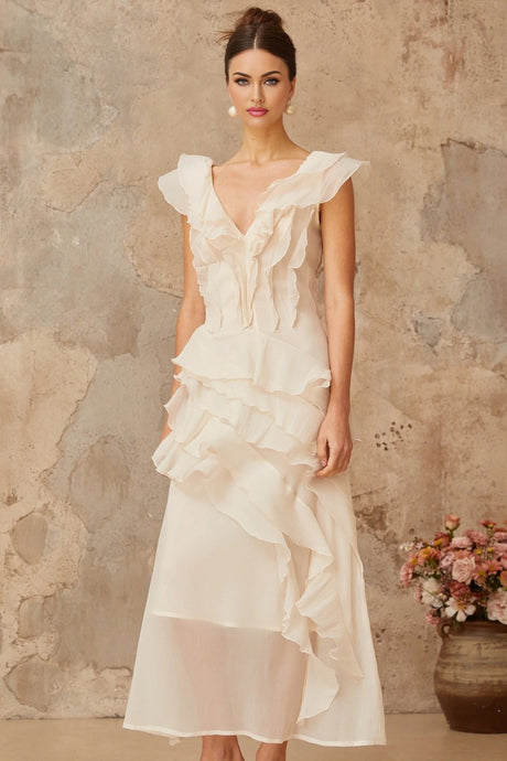 Jocelyn Maxi Dress Neutrals Ruffled Floral