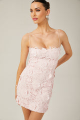 Jocelyne pink floral lace mini dress