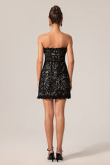 Johanna Black Lace Mini Dress Strapless Elegant Fit Feel Scalloped Hemline