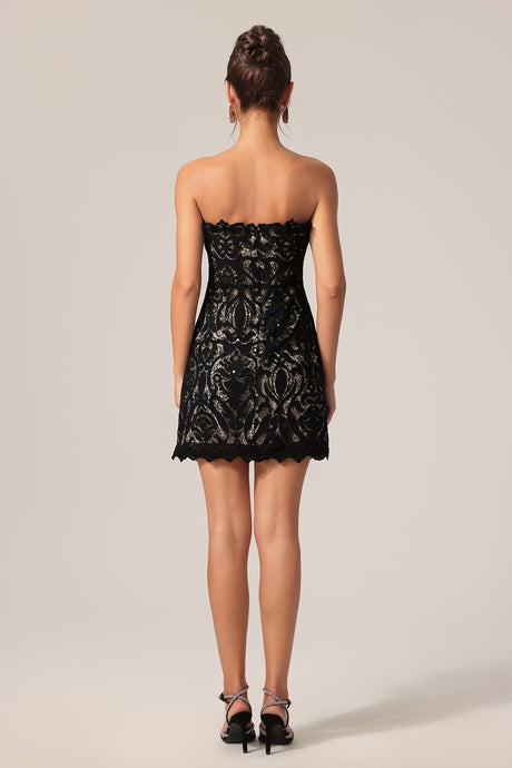 Johanna Black Lace Mini Dress Strapless Elegant Fit Feel Scalloped Hemline
